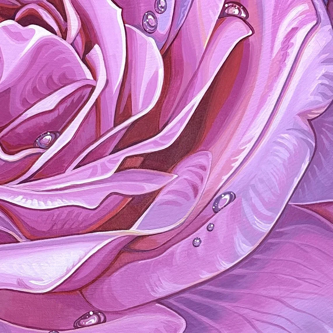 Exciting and Pink - Floral Painting by Vanya Ryan - Dewdrop Rose